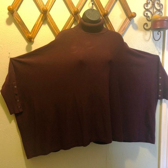 ALFANI - BURGUNDY TURTLE NECK SWEATER/PONCHO - Picture 6 of 10